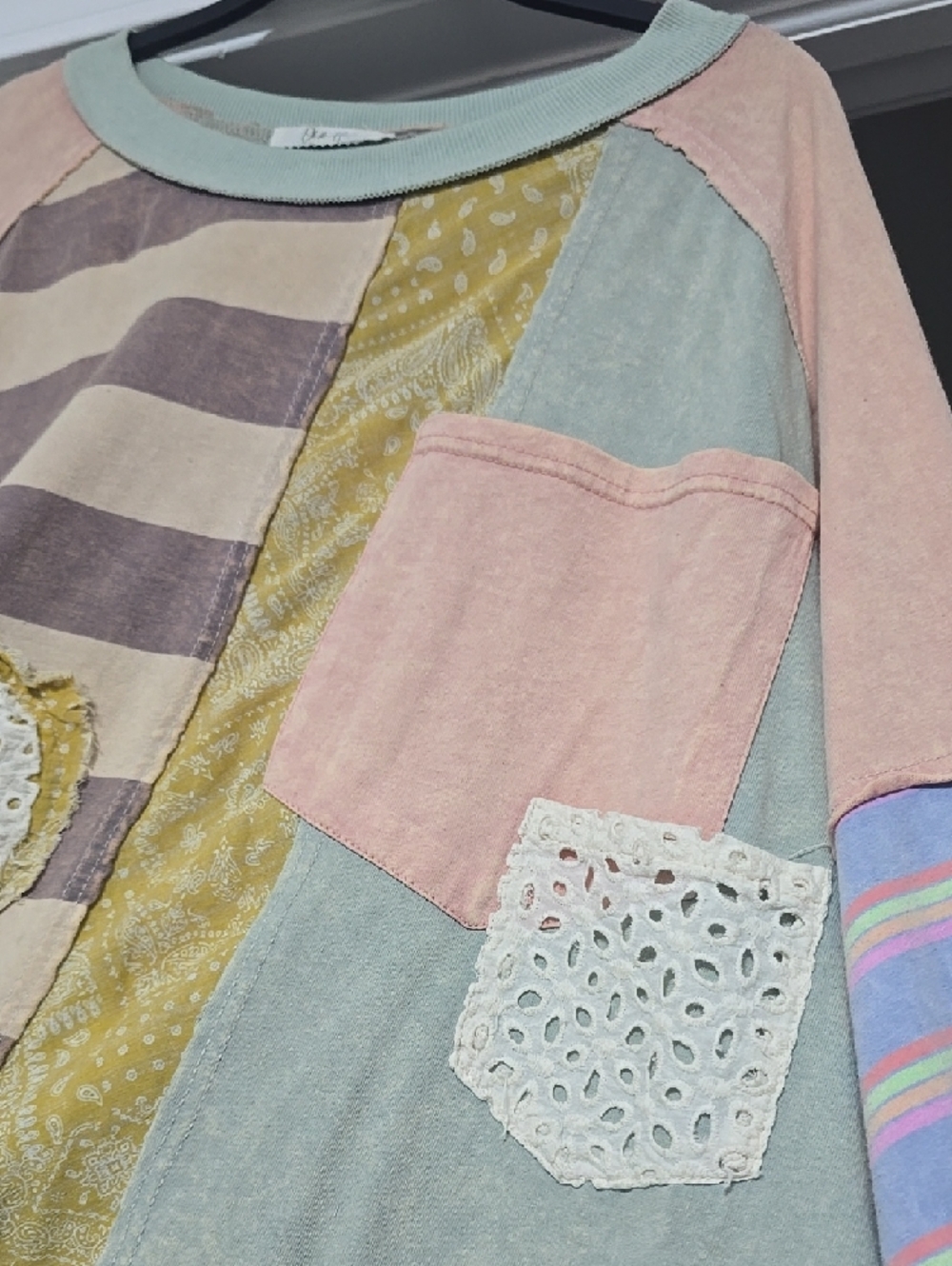 Oli & Hali Pastel Mint Patchwork Sweater - Picture 3 of 12